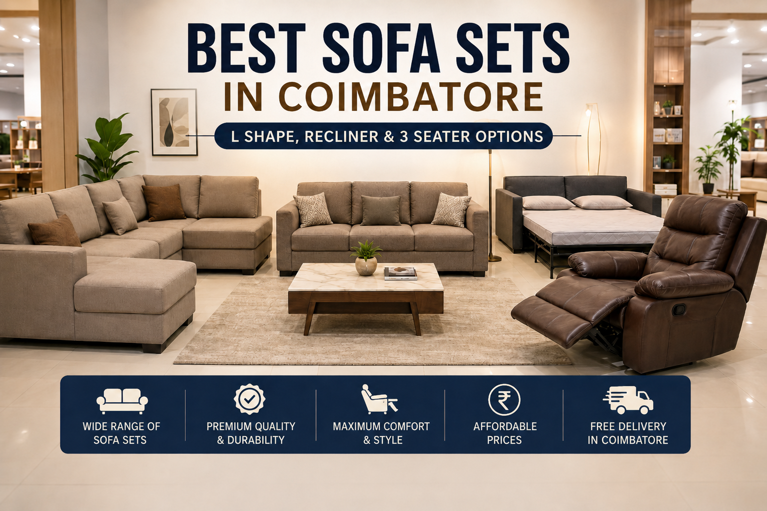Best Sofa Sets in Coimbatore – L Shape, Recliner & 3 Seater Options